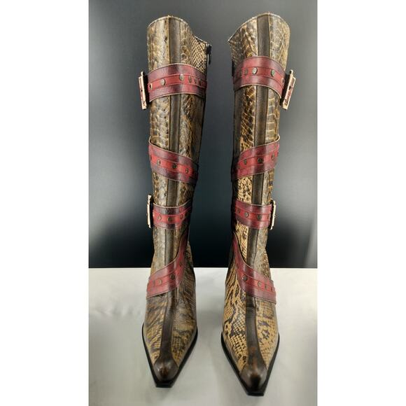 Jaded Poison Brown Leather knee-high boots - Picture 1 of 10